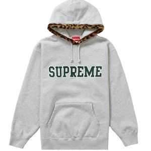 Supreme Leopard Trim Hooded Sweatshirt Heather Grey